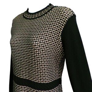 Vintage Sweater Knit Pullover Academia Smart Black Geometric Tan Diamonds M